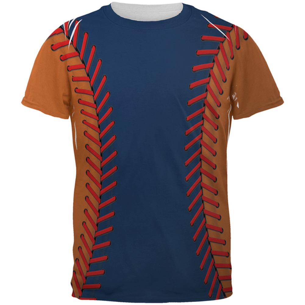 Baseball League Navy Blue and Orange All Over Mens T Shirt Men's T-Shirts Old Glory 2XL Multi 