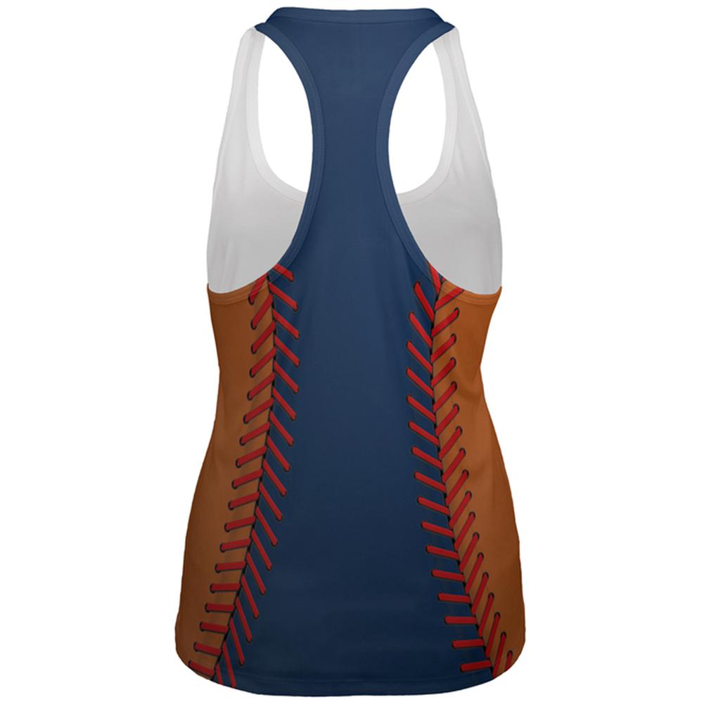 Baseball League Navy Blue and Orange All Over Womens Work Out Tank Top Women's Tank Tops Old Glory   