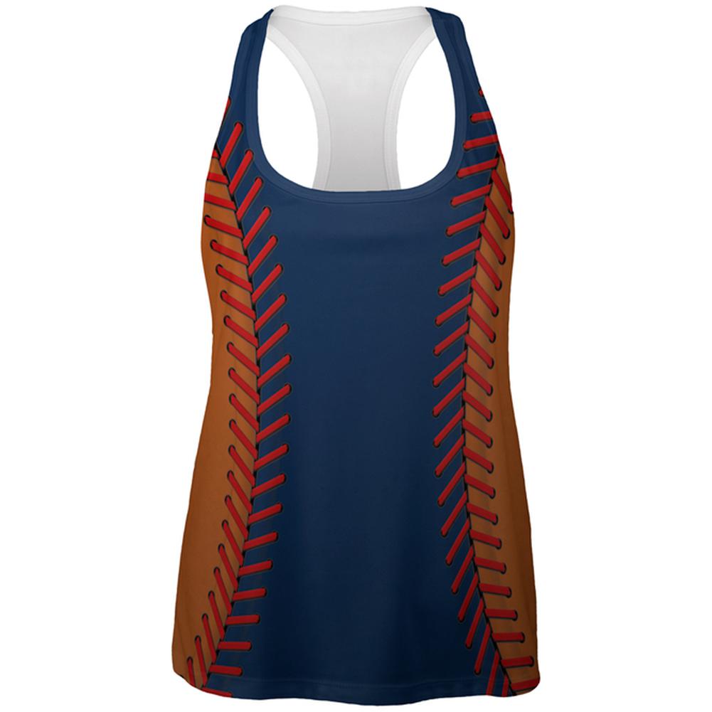 Baseball League Navy Blue and Orange All Over Womens Work Out Tank Top Women's Tank Tops Old Glory 2XL Multi 