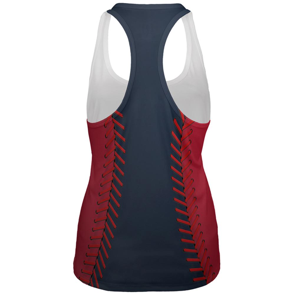 Baseball League Navy Blue and Red All Over Womens Work Out Tank Top Women's Tank Tops Old Glory   