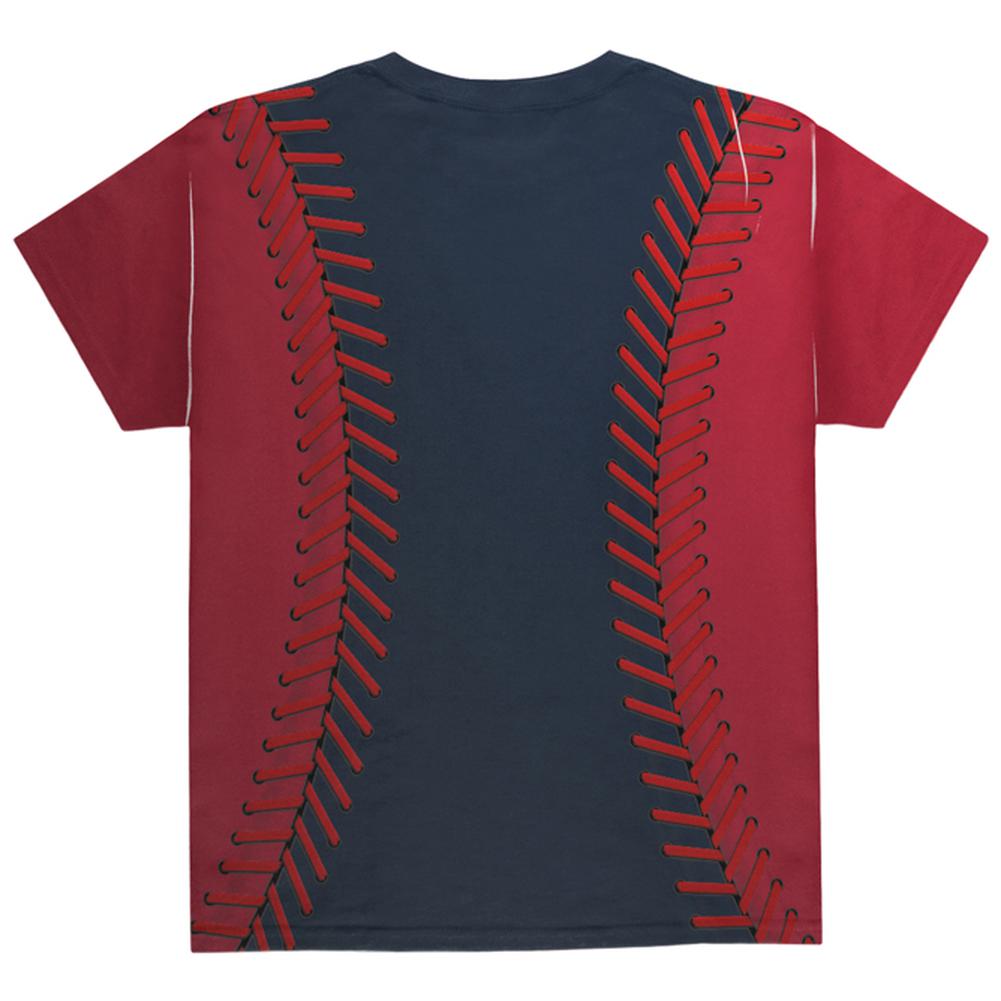 Baseball League Navy Blue and Red All Over Youth T Shirt Youth T-Shirts Old Glory   