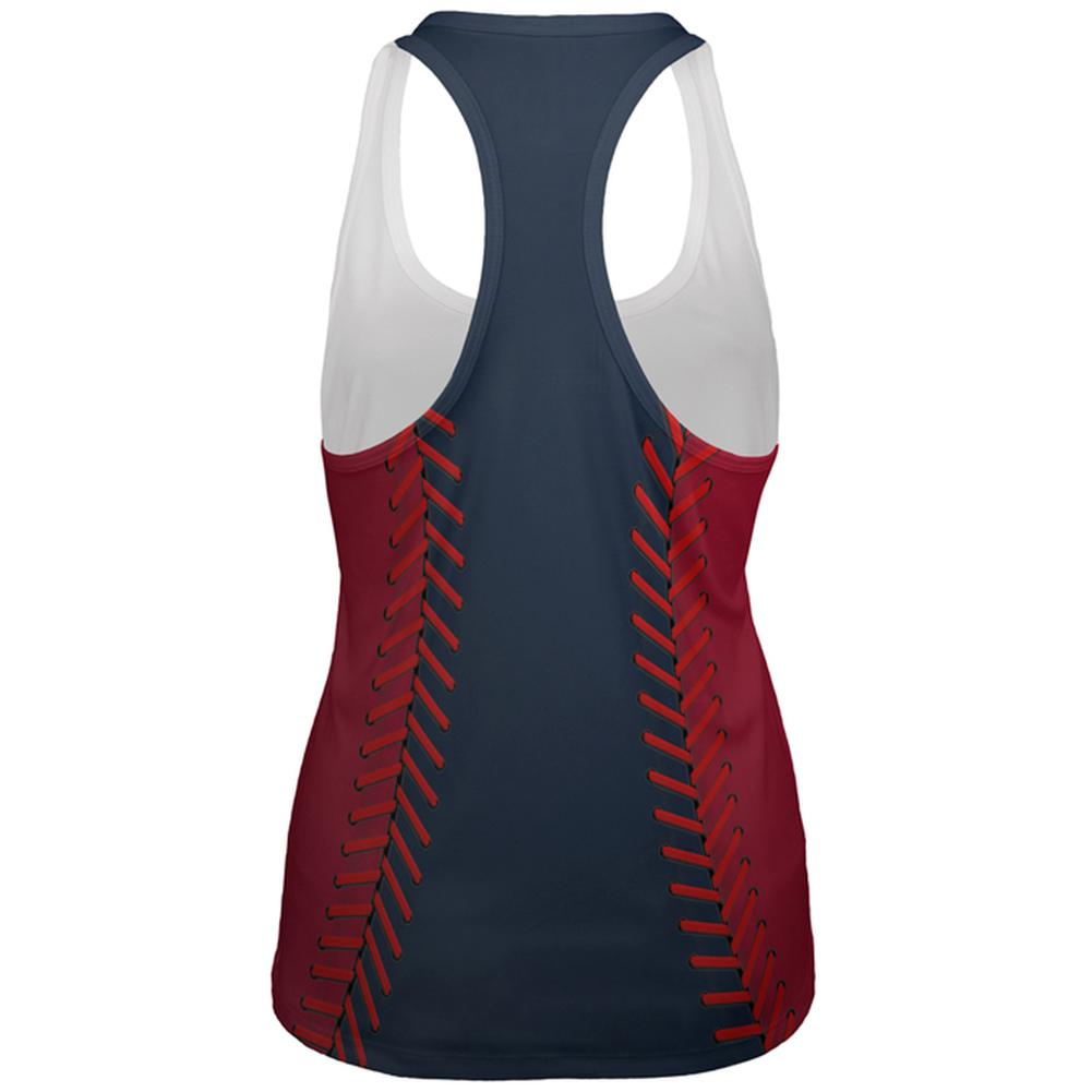 Baseball League Navy Blue and Scarlet All Over Womens Work Out Tank Top Women's Tank Tops Old Glory   