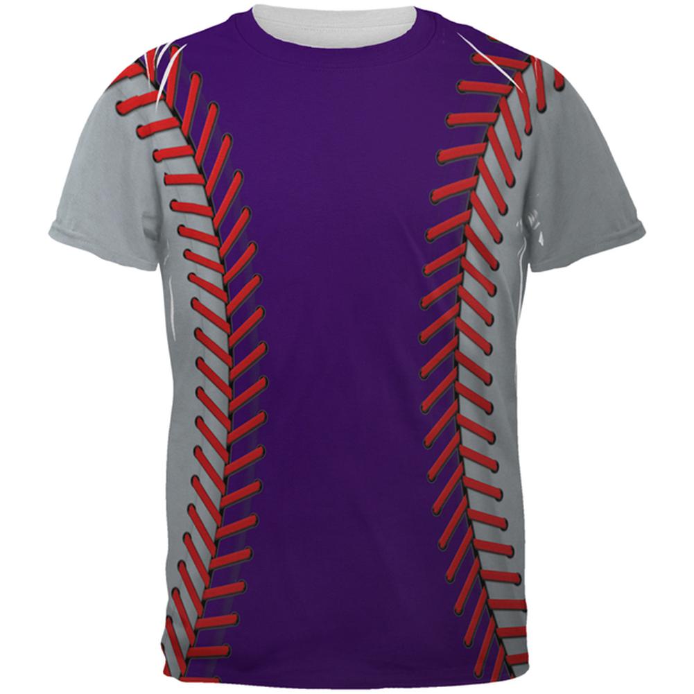 Baseball League Purple and Silver All Over Mens T Shirt Men's T-Shirts Old Glory 2XL Multi 