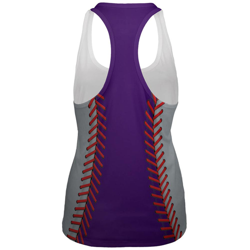 Baseball League Purple and Silver All Over Womens Work Out Tank Top Women's Tank Tops Old Glory   