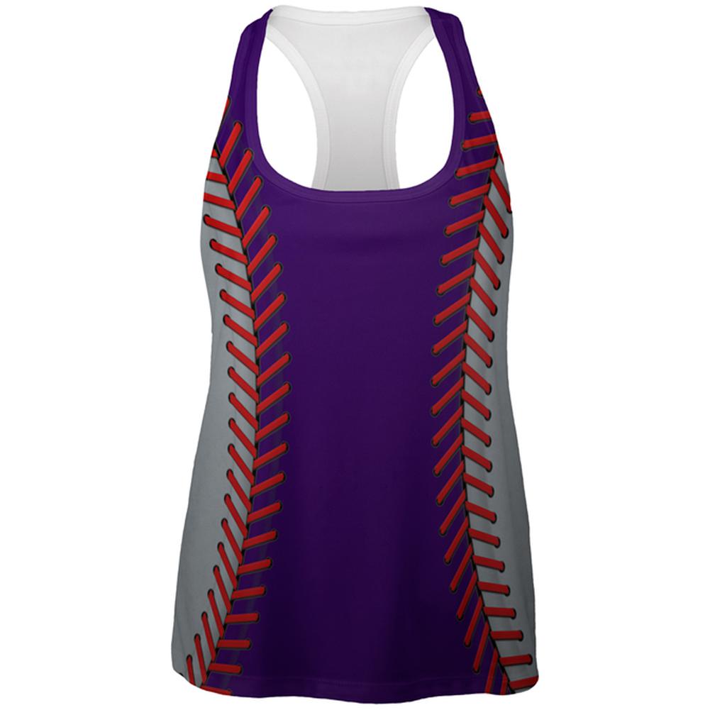 Baseball League Purple and Silver All Over Womens Work Out Tank Top Women's Tank Tops Old Glory 2XL Multi 