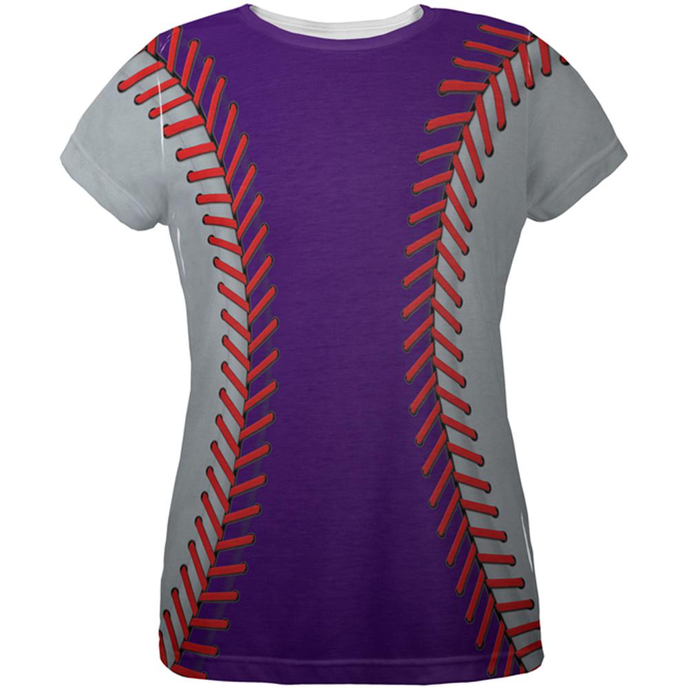 Baseball League Purple and Silver All Over Womens T Shirt Women's T-Shirts Old Glory 2XL Multi 