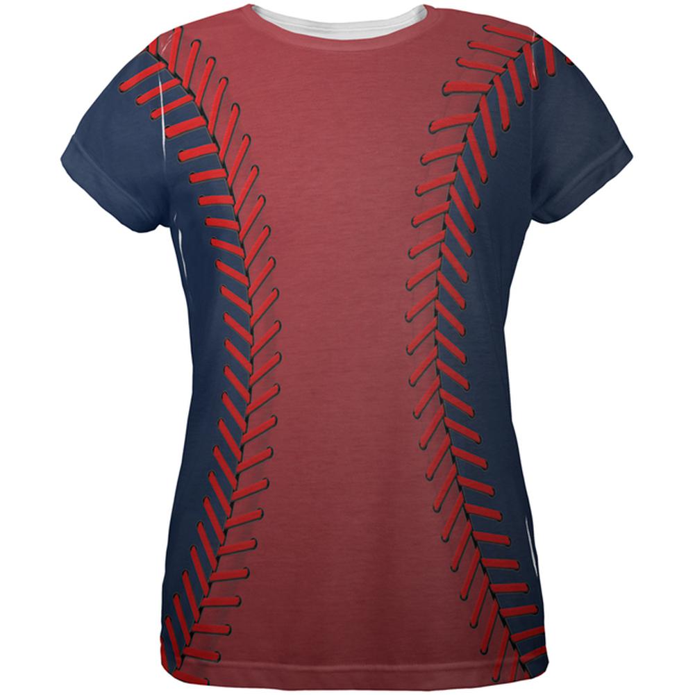 Baseball League Red and Navy Blue All Over Womens T Shirt Women's T-Shirts Old Glory 2XL Multi 