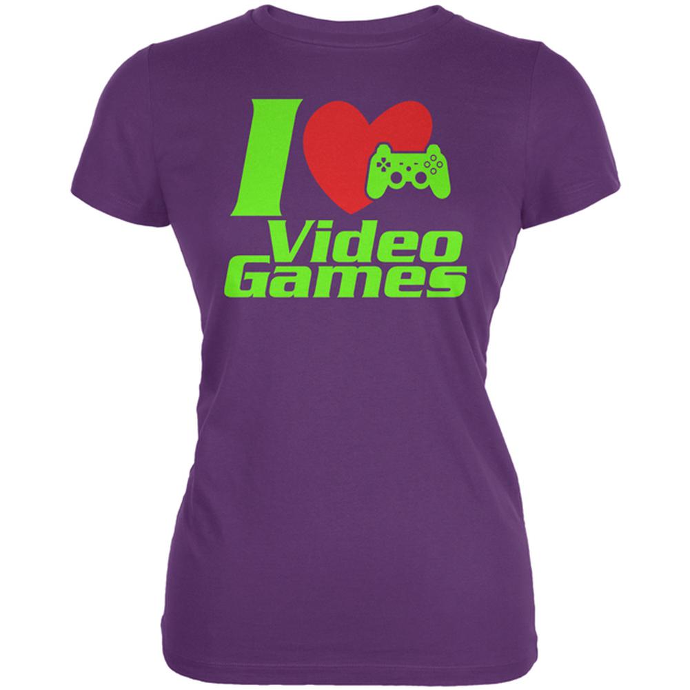 I Heart Video Games Gen 2 Juniors Soft T Shirt Juniors T-Shirts Old Glory LG Plum 