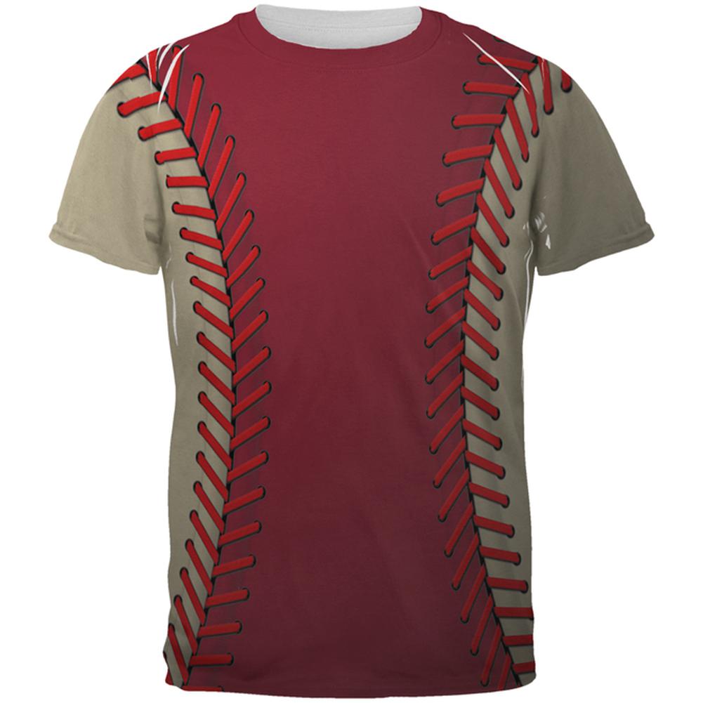 Baseball League Red and Sand All Over Mens T Shirt Men's T-Shirts Old Glory 2XL Multi 