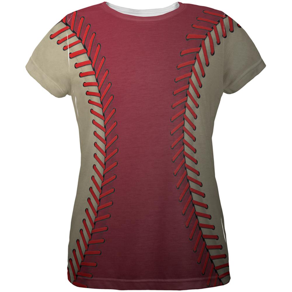 Baseball League Red and Sand All Over Womens T Shirt Women's T-Shirts Old Glory 2XL Multi 