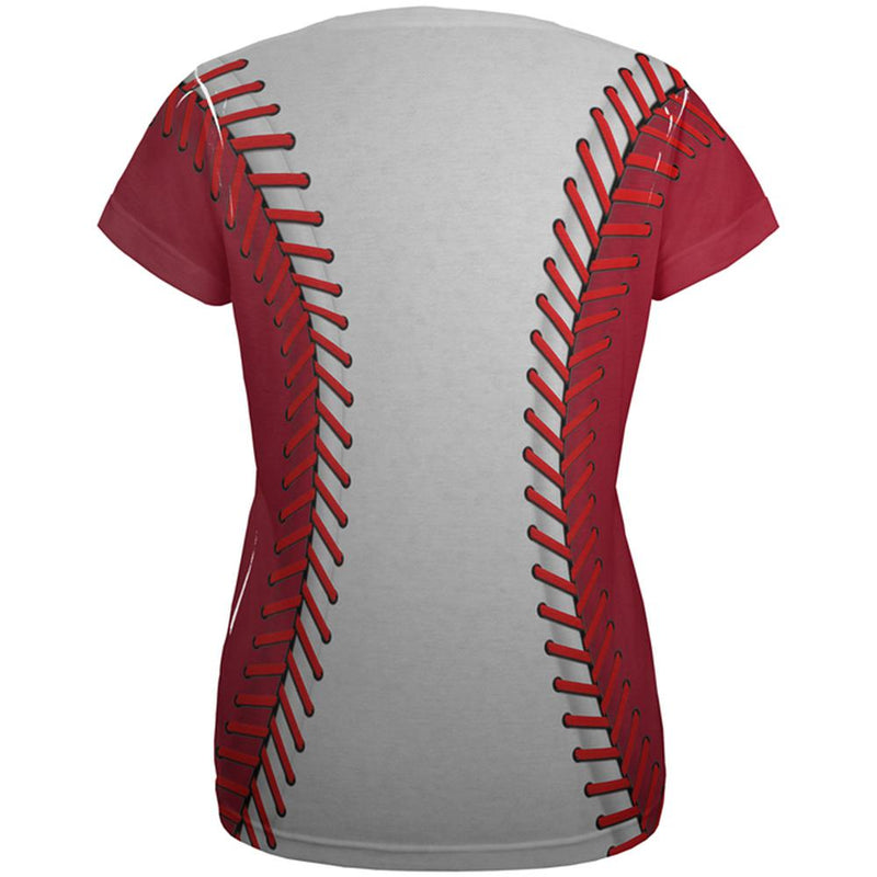 Baseball League White and Red All Over Womens T Shirt Baseballs Old Glory   