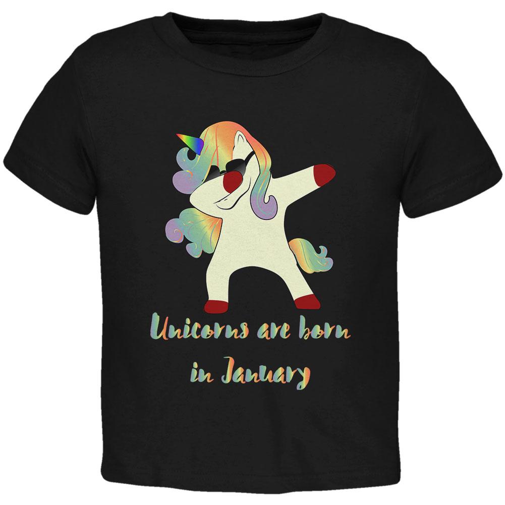 January Birthday Dabbing Unicorn Sunglasses Toddler T Shirt Toddler T-Shirts Old Glory 2T Black 