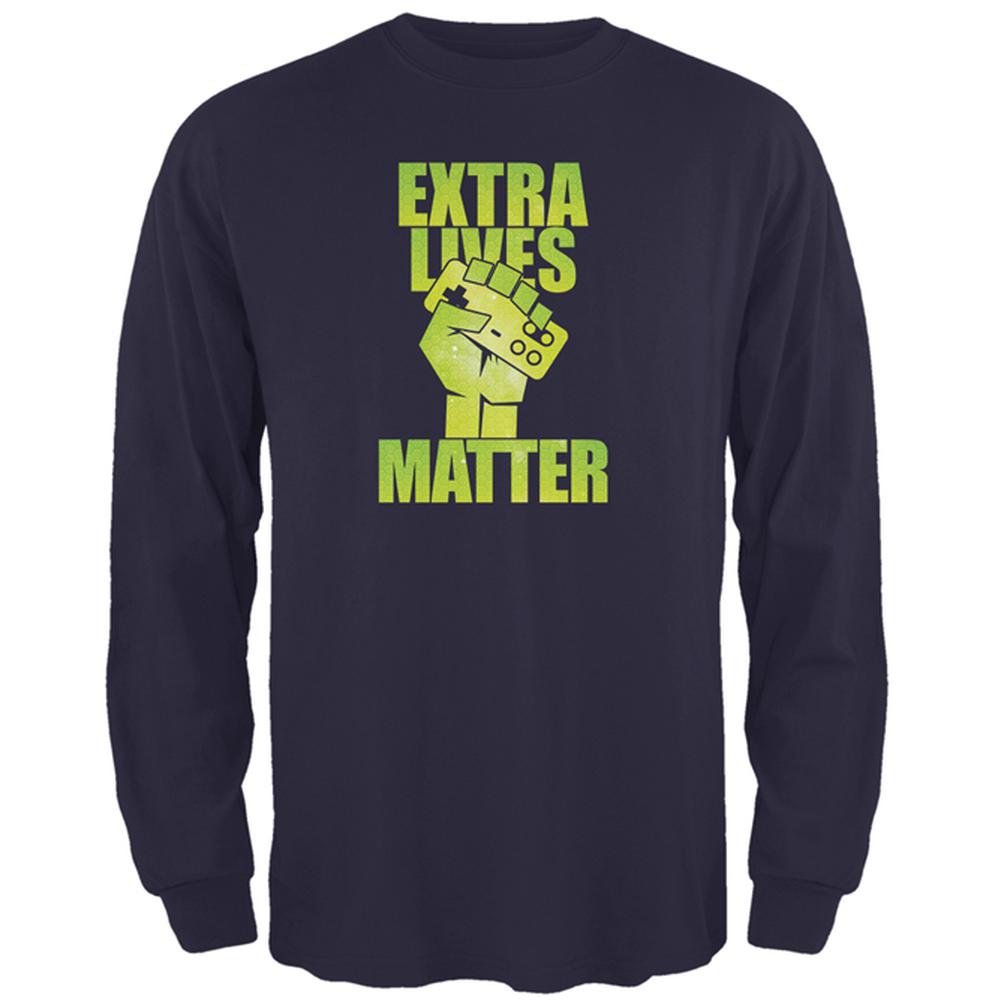 Video Games Extra Lives Matter Mens Long Sleeve T Shirt Men's Long Sleeves Old Glory 2XL Navy 