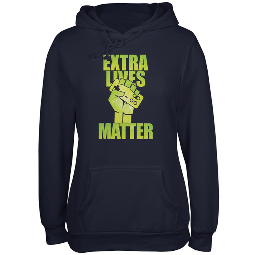 Video Games Extra Lives Matter Juniors Soft Hoodie Juniors Hoodies Old Glory 2XL Navy 