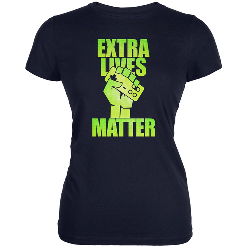 Video Games Extra Lives Matter Juniors Soft T Shirt Juniors T-Shirts Old Glory 2XL Navy 