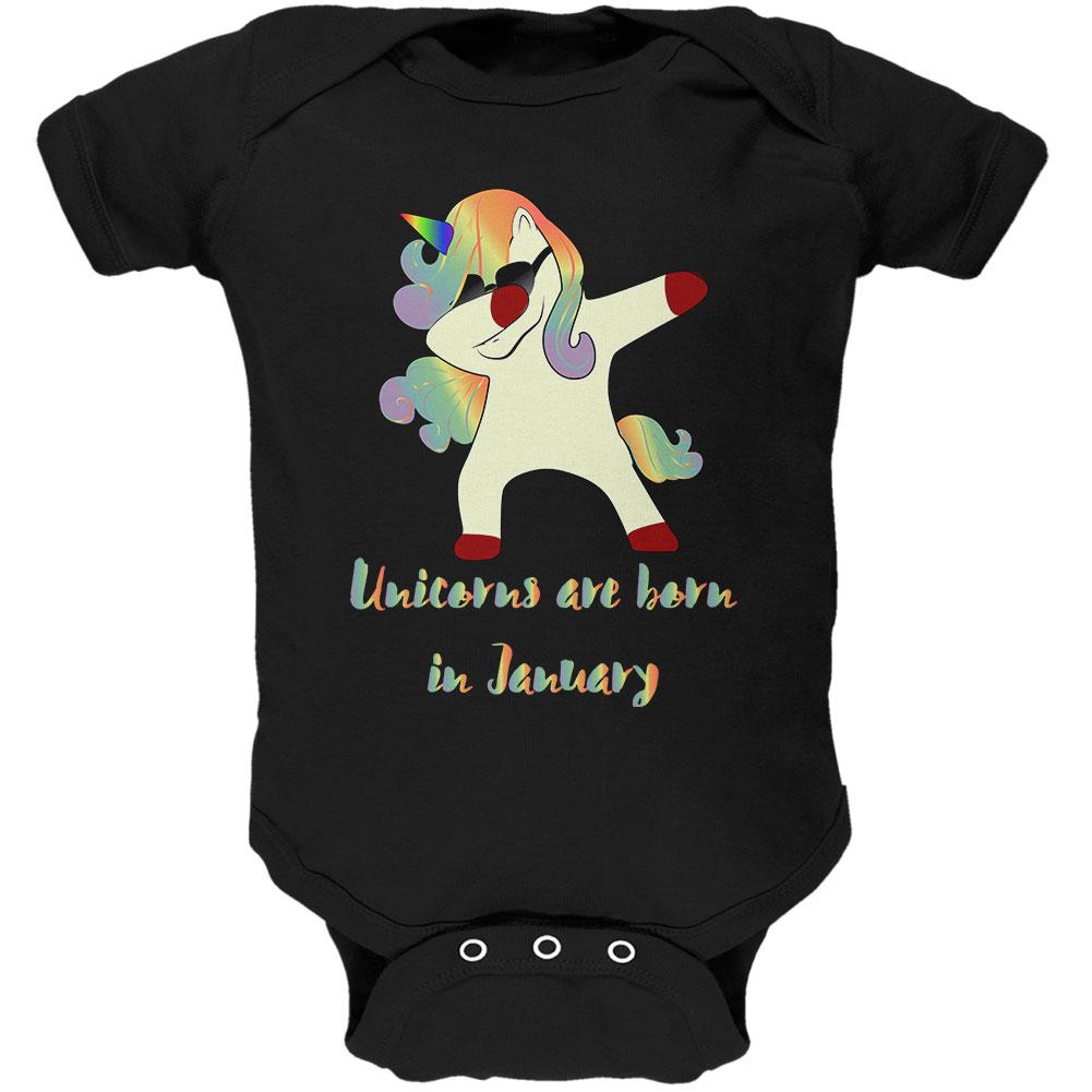 January Birthday Dabbing Unicorn Sunglasses Soft Baby One Piece Baby One Piece Old Glory 0-3M Black 