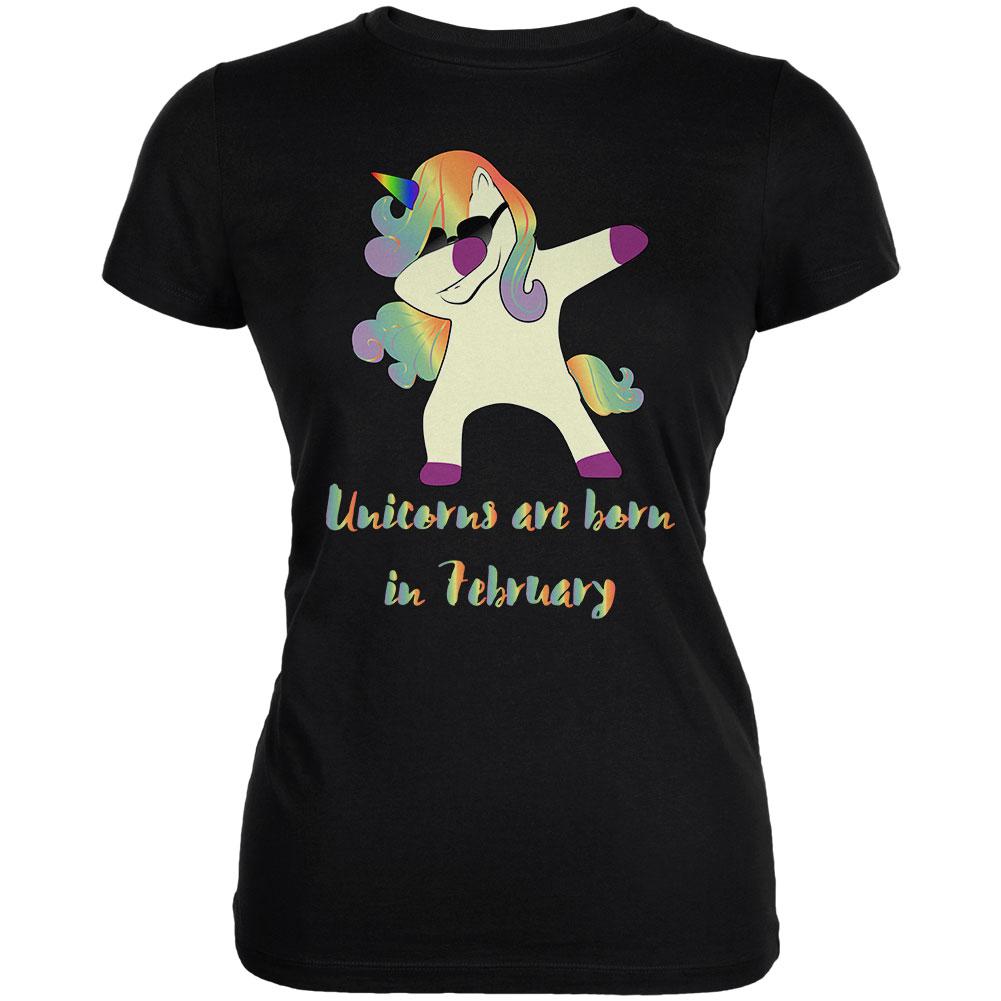 February Birthday Dabbing Unicorn Sunglasses Juniors Soft T Shirt Juniors T-Shirts Old Glory 2XL Black 