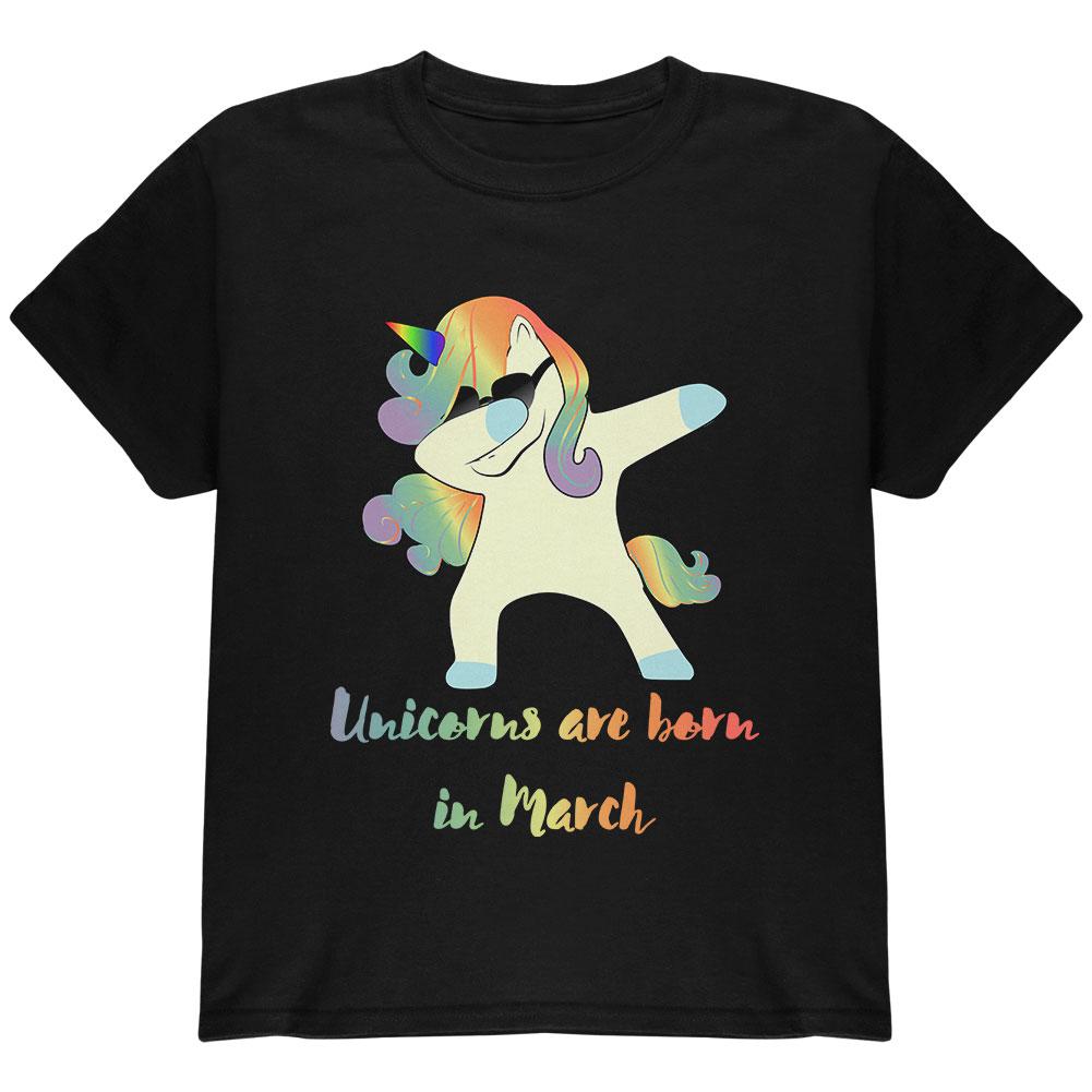 March Birthday Dabbing Unicorn Sunglasses Youth T Shirt Youth T-Shirts Old Glory LG Black 