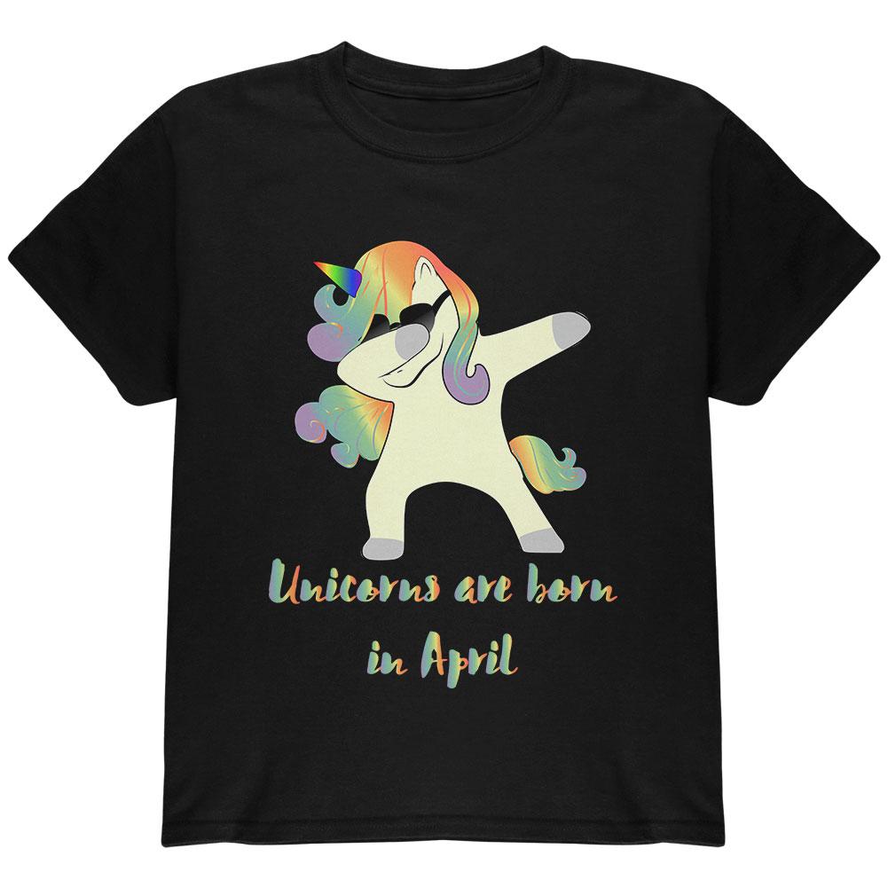 April Birthday Dabbing Unicorn Sunglasses Youth T Shirt Youth T-Shirts Old Glory LG Black 