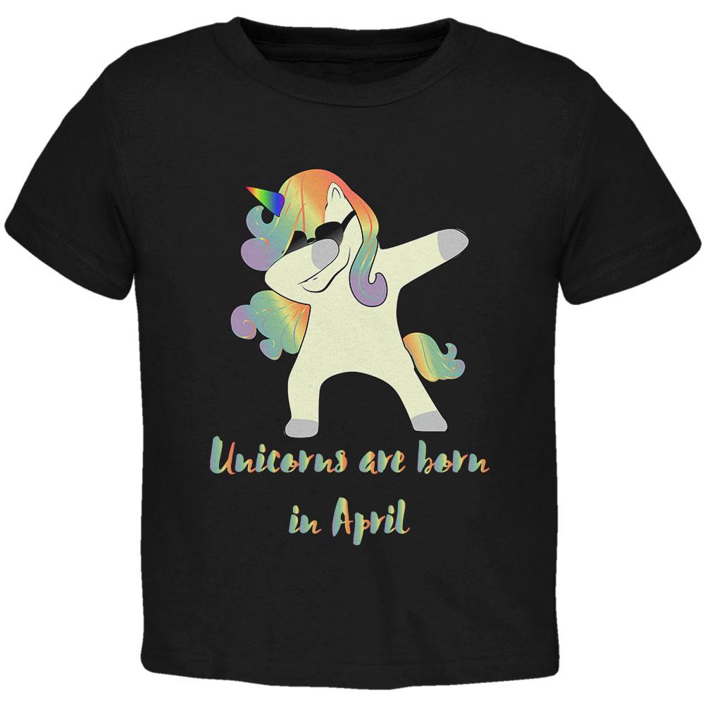 April Birthday Dabbing Unicorn Sunglasses Toddler T Shirt Toddler T-Shirts Old Glory 2T Black 