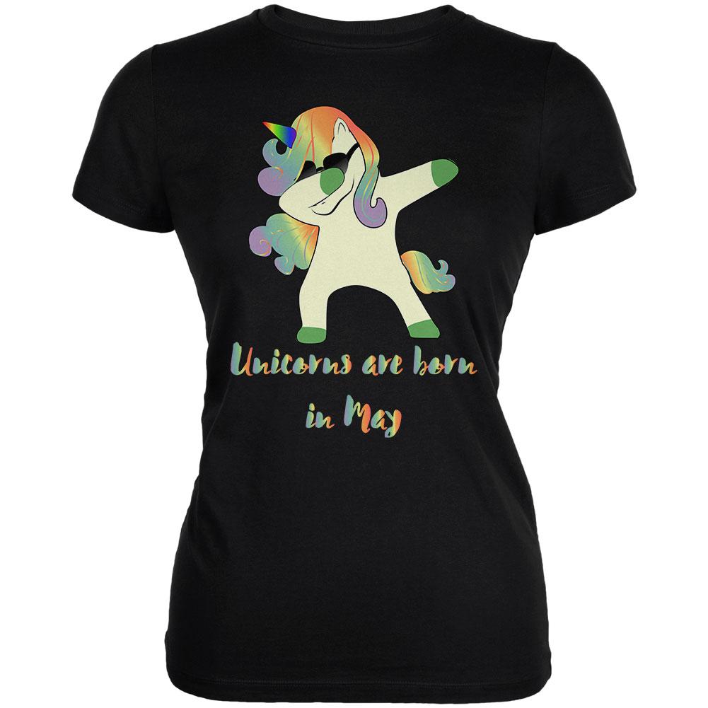 May Birthday Dabbing Unicorn Sunglasses Juniors Soft T Shirt Juniors T-Shirts Old Glory 2XL Black 