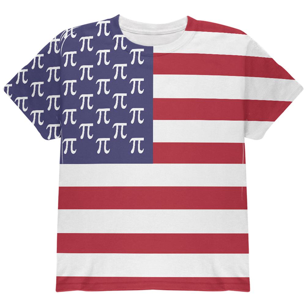 4th of July American Pi Flag All Over Youth T Shirt Youth T-Shirts Old Glory LG Multi 