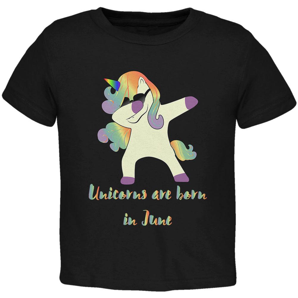 June Birthday Dabbing Unicorn Sunglasses Toddler T Shirt Toddler T-Shirts Old Glory 2T Black 