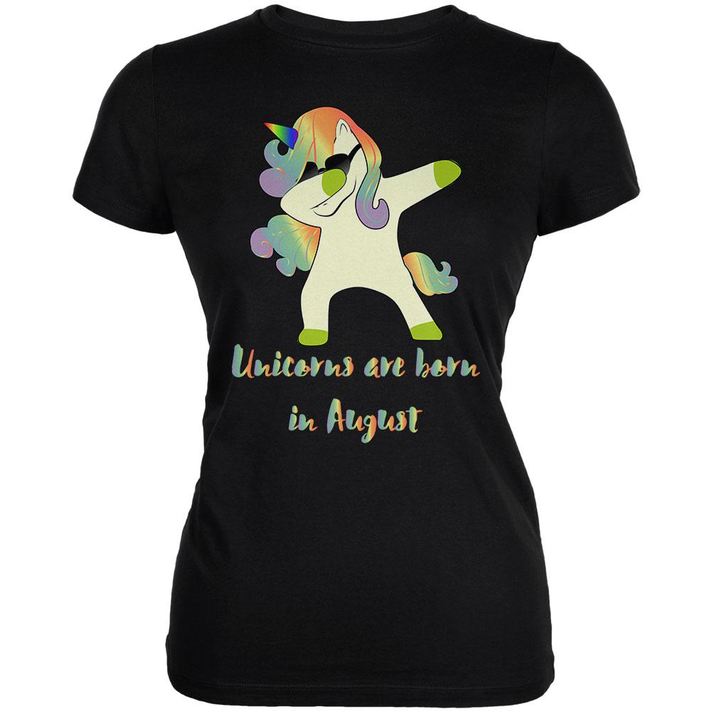 August Birthday Dabbing Unicorn Sunglasses Juniors Soft T Shirt Juniors T-Shirts Old Glory 2XL Black 