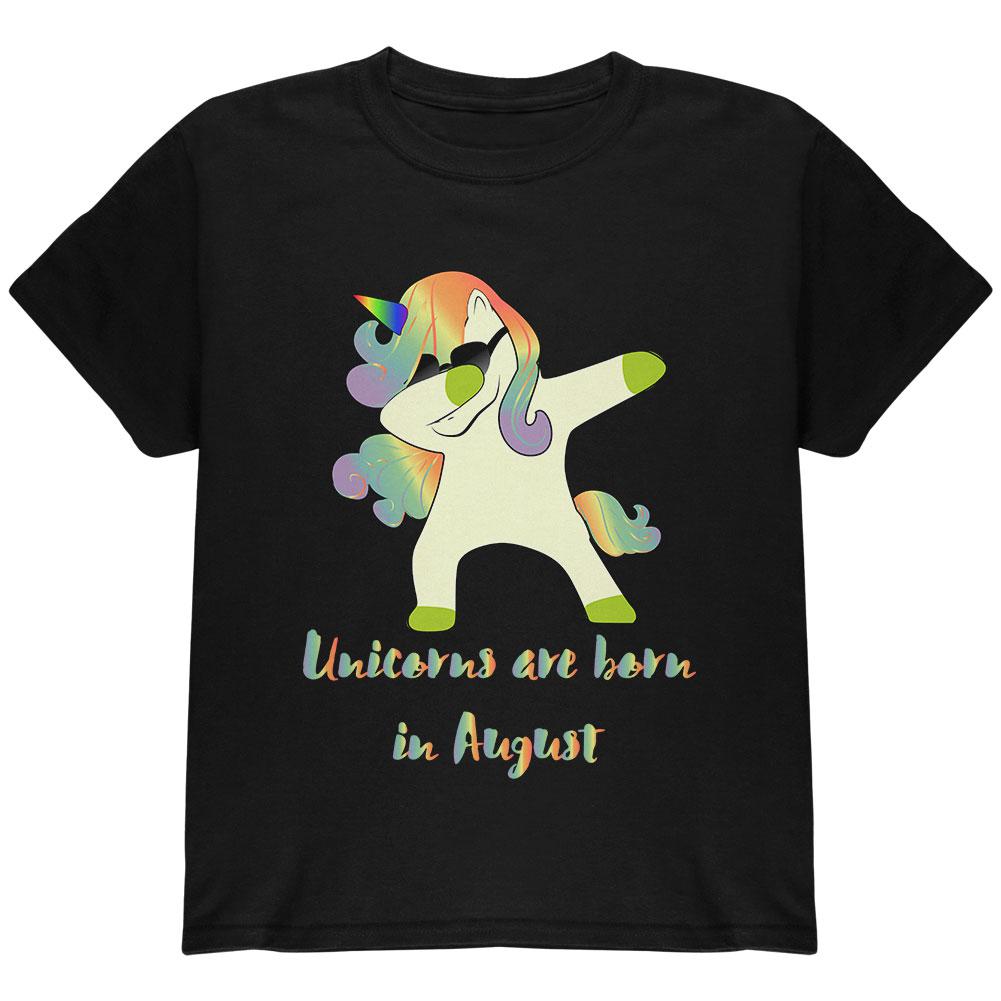 August Birthday Dabbing Unicorn Sunglasses Youth T Shirt Youth T-Shirts Old Glory LG Black 