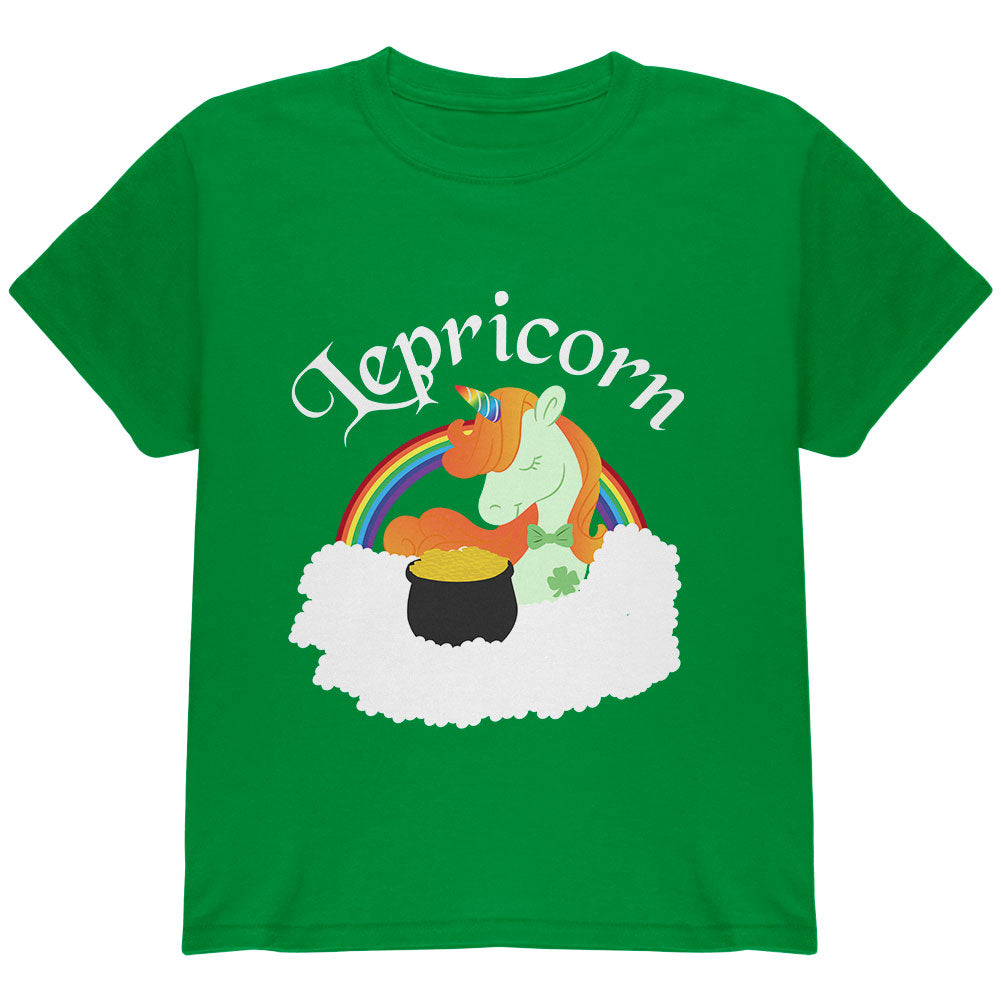 St. Patrick's Day Lepricorn Leprechaun Lucky Pot Of Gold Youth T Shirt Youth T-Shirts Old Glory YLG Irish Green 