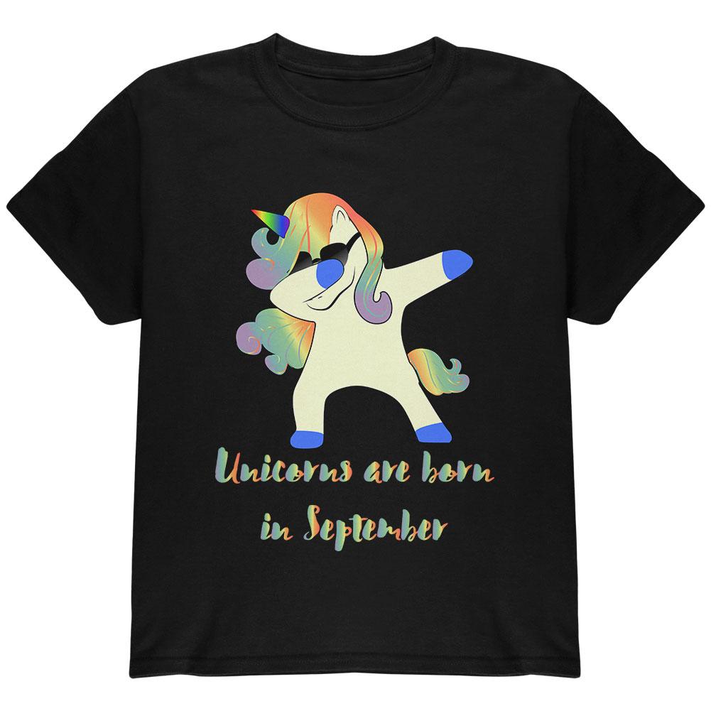 September Birthday Dabbing Unicorn Sunglasses Youth T Shirt Youth T-Shirts Old Glory LG Black 