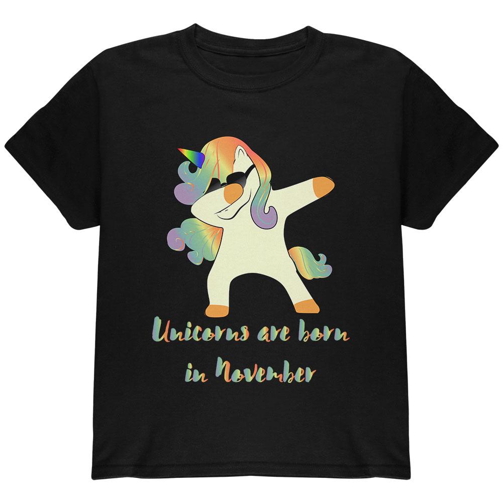 November Birthday Dabbing Unicorn Sunglasses Youth T Shirt Youth T-Shirts Old Glory LG Black 