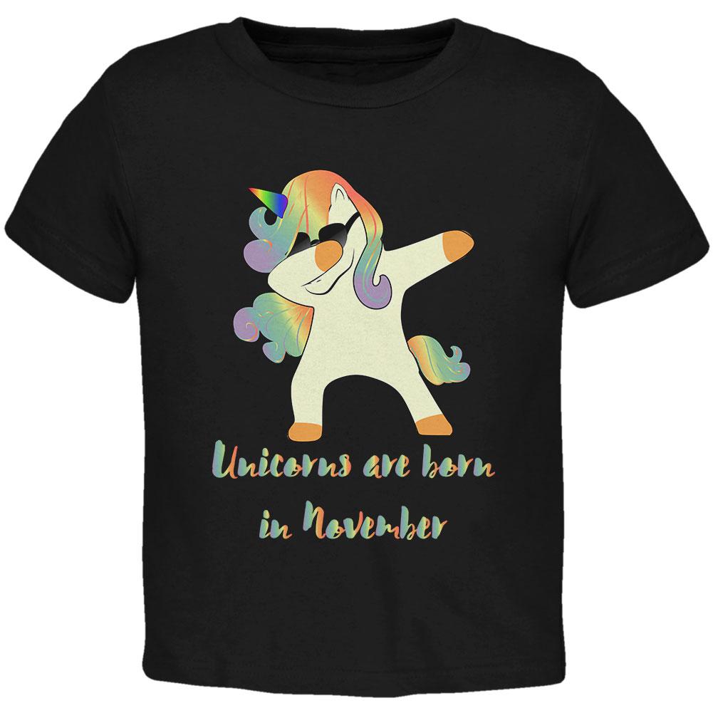 November Birthday Dabbing Unicorn Sunglasses Toddler T Shirt Toddler T-Shirts Old Glory 2T Black 