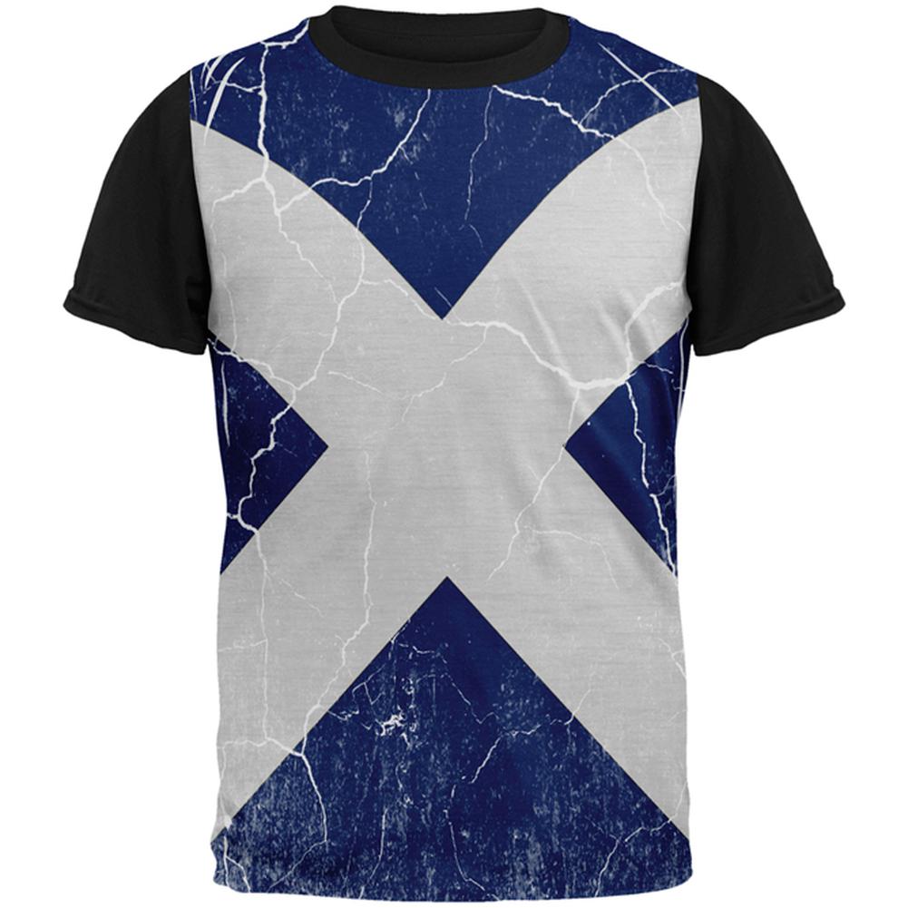 Scottish Flag Distressed Grunge Scotland All Over Mens Black Back T Shirt Men's T-Shirts Old Glory 2XL Multi 