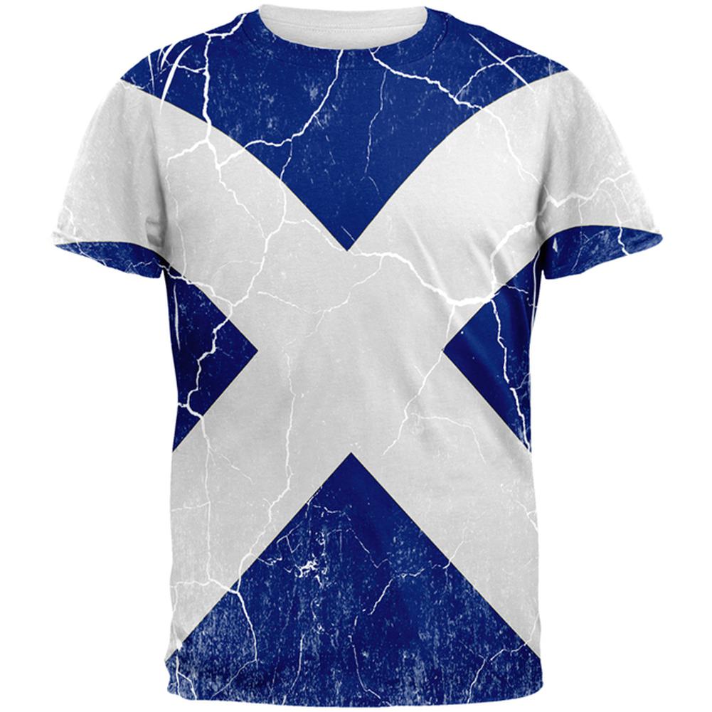 Scottish Flag Distressed Grunge Scotland All Over Mens T Shirt Men's T-Shirts Old Glory 2XL Multi 
