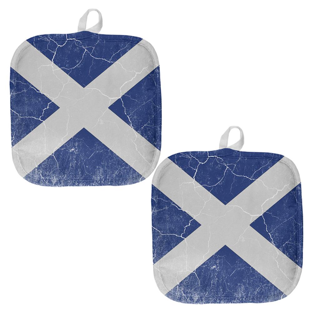 Scottish Flag Distressed Grunge Scotland All Over Pot Holder (Set of 2) Pot Holders Old Glory OS Multi 