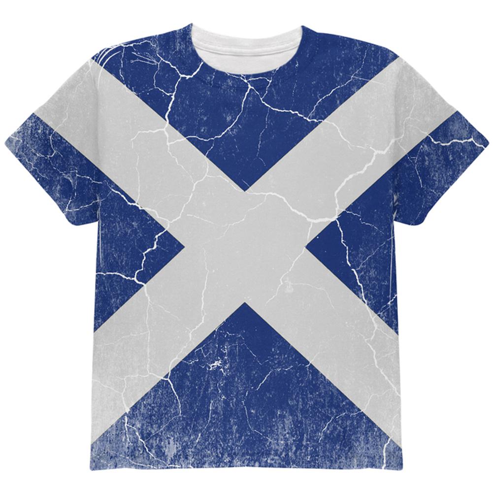 Scottish Flag Distressed Grunge Scotland All Over Youth T Shirt Youth T-Shirts Old Glory LG Multi 