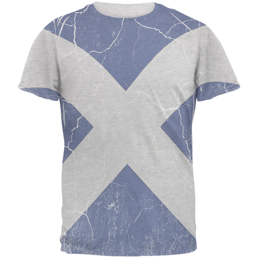 Scottish Flag Distressed Grunge Scotland Men's Soft T-Shirt Men's T-Shirts Old Glory 2XL Heather White 