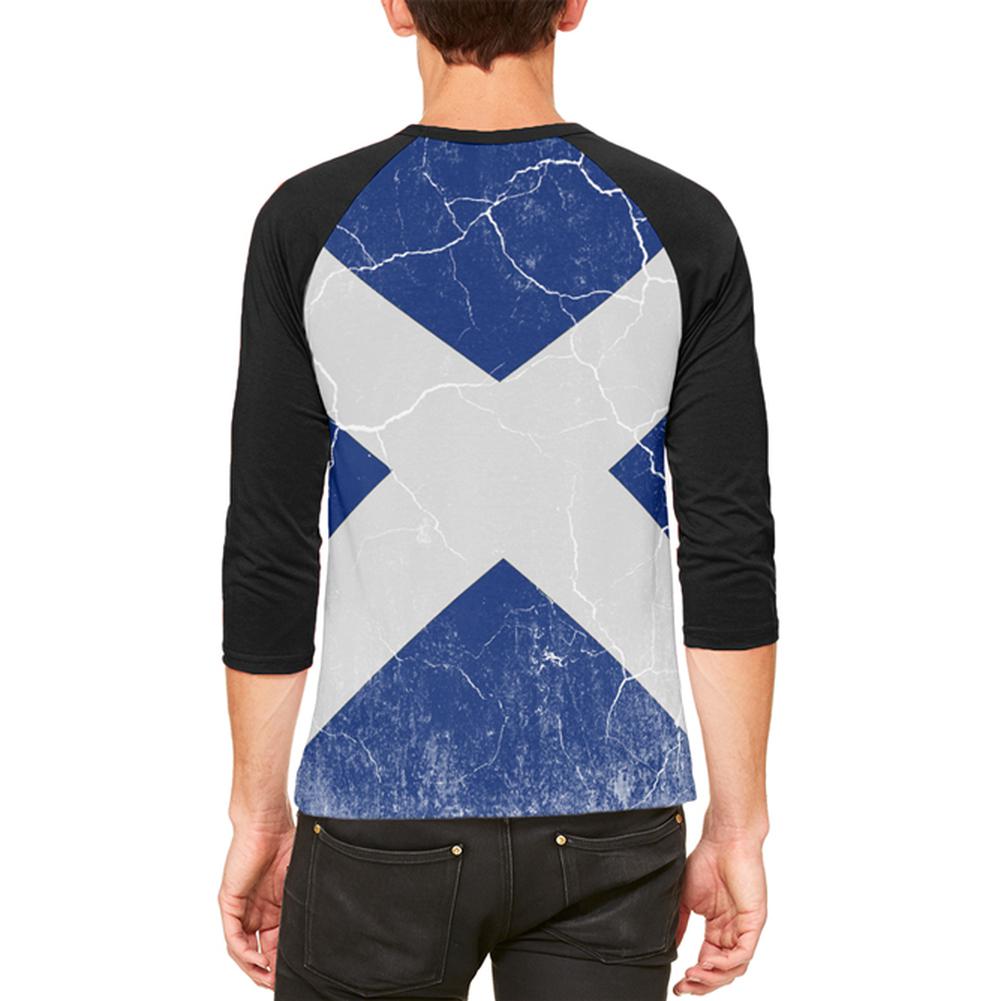 Scottish Flag Distressed Grunge Scotland Mens Raglan T Shirt Men's T-Shirts Old Glory   