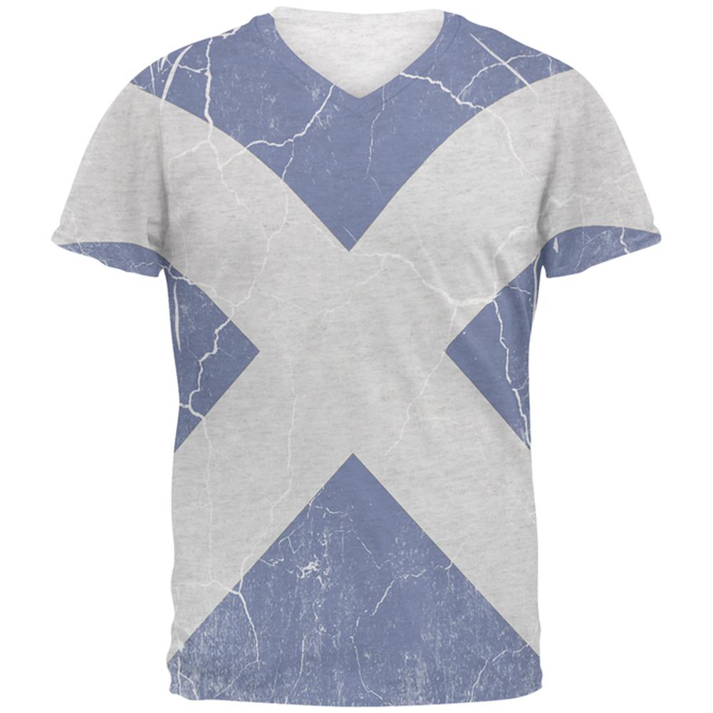 Scottish Flag Distressed Grunge Scotland Mens Soft V-Neck T Shirt Men's T-Shirts Old Glory 2XL Heather White 