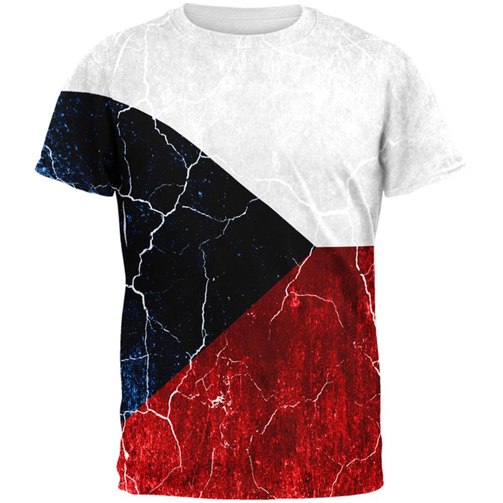 Czech Republic Flag Distressed Grunge All Over Mens T Shirt Men's T-Shirts Old Glory 2XL Multi 