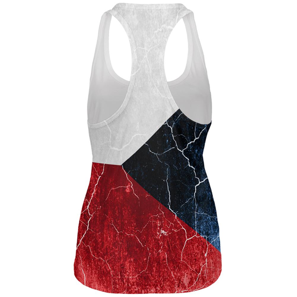 Czech Republic Flag Distressed Grunge All Over Womens Work Out Tank Top Women's Tank Tops Old Glory   