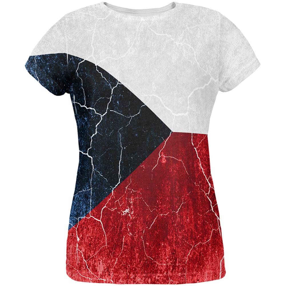 Czech Republic Flag Distressed Grunge All Over Womens T Shirt Women's T-Shirts Old Glory 2XL Multi 