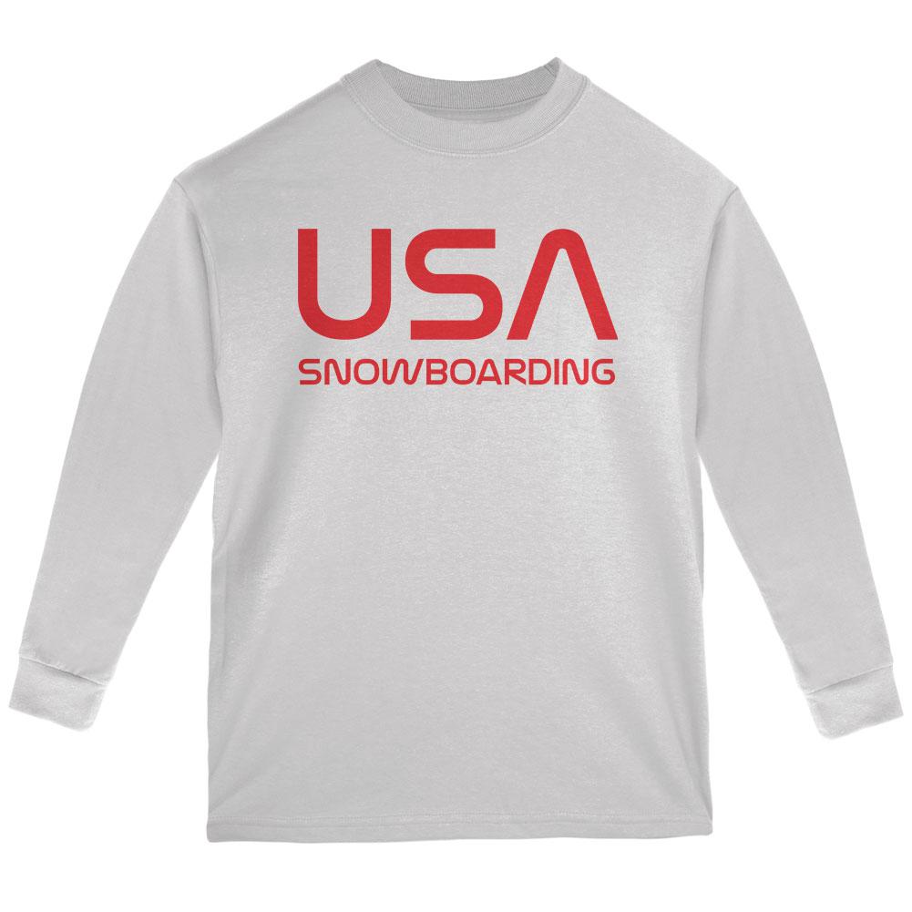 Vintage Team USA Snowboard Snowboarding Youth Long Sleeve T Shirt Youth Long Sleeves Old Glory LG White 