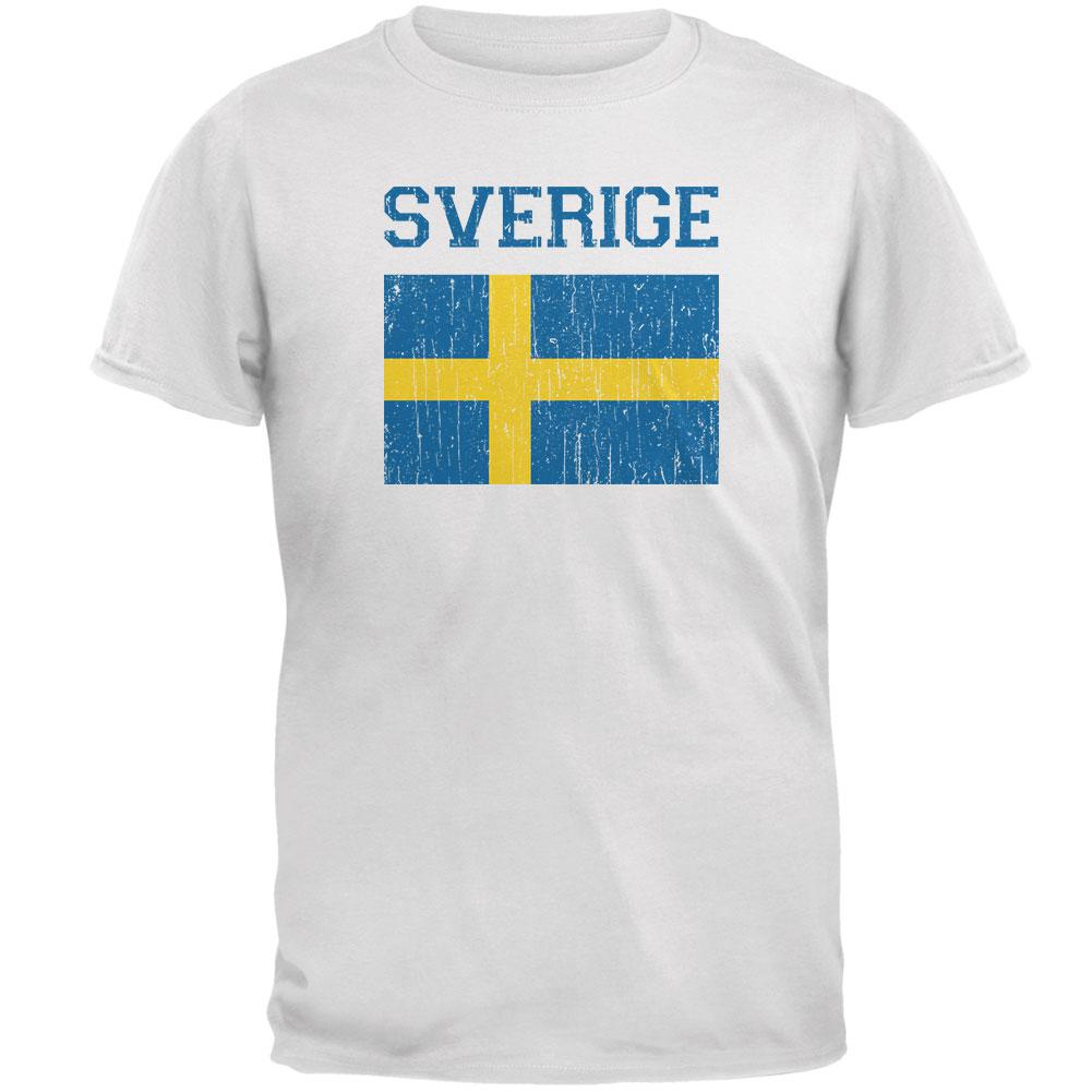 World Cup Distressed Flag Sweden Sverige Mens Soft T Shirt Men's T-Shirts Old Glory 2XL White 