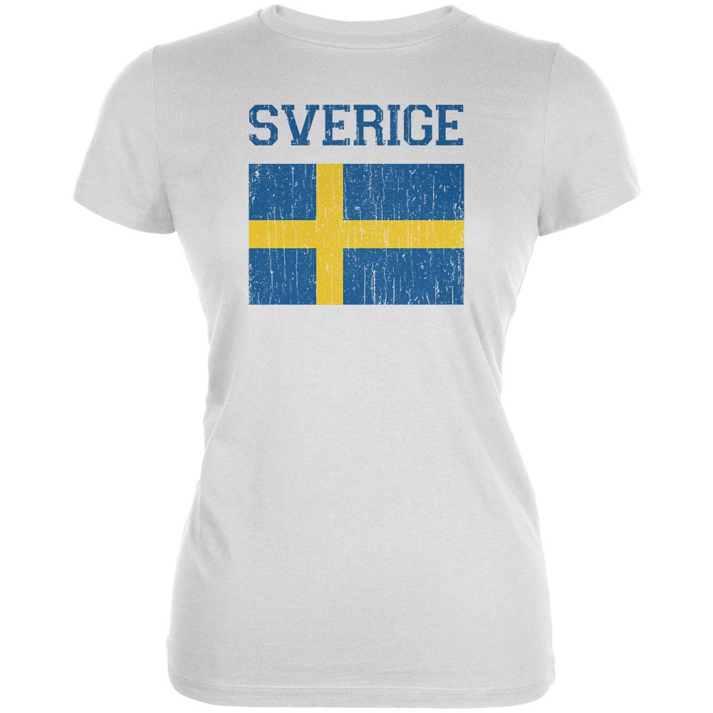 World Cup Distressed Flag Sweden Sverige Juniors Soft T Shirt Juniors T-Shirts Old Glory 2XL White 