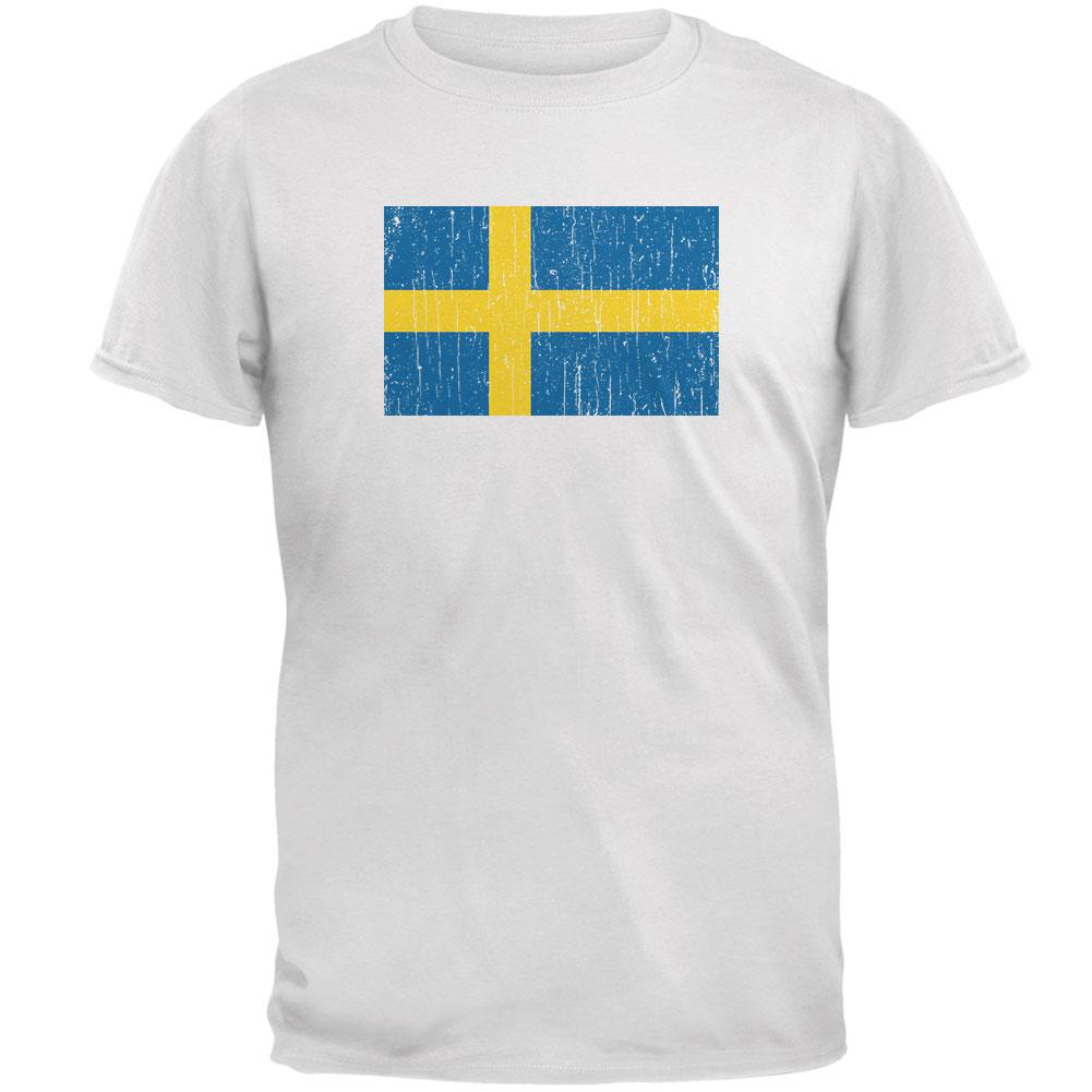 World Cup Distressed Flag Swedish Sweden Mens Soft T Shirt Men's T-Shirts Old Glory 2XL White 