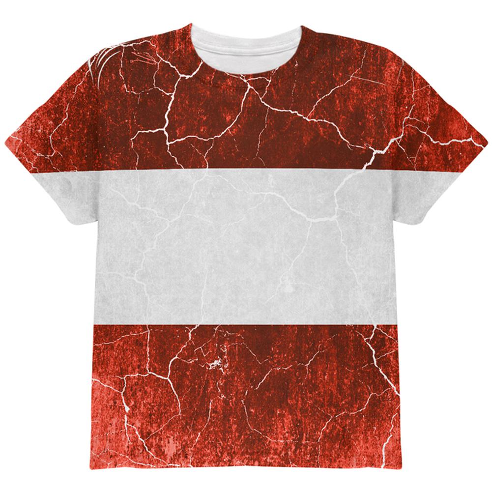 Austrian Flag Distressed Grunge All Over Youth T Shirt Youth T-Shirts Old Glory LG Multi 