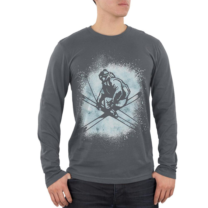 Winter Games Freestyle Ski Mens Soft Long Sleeve T Shirt Men's Long Sleeves Old Glory 2XL Grey 