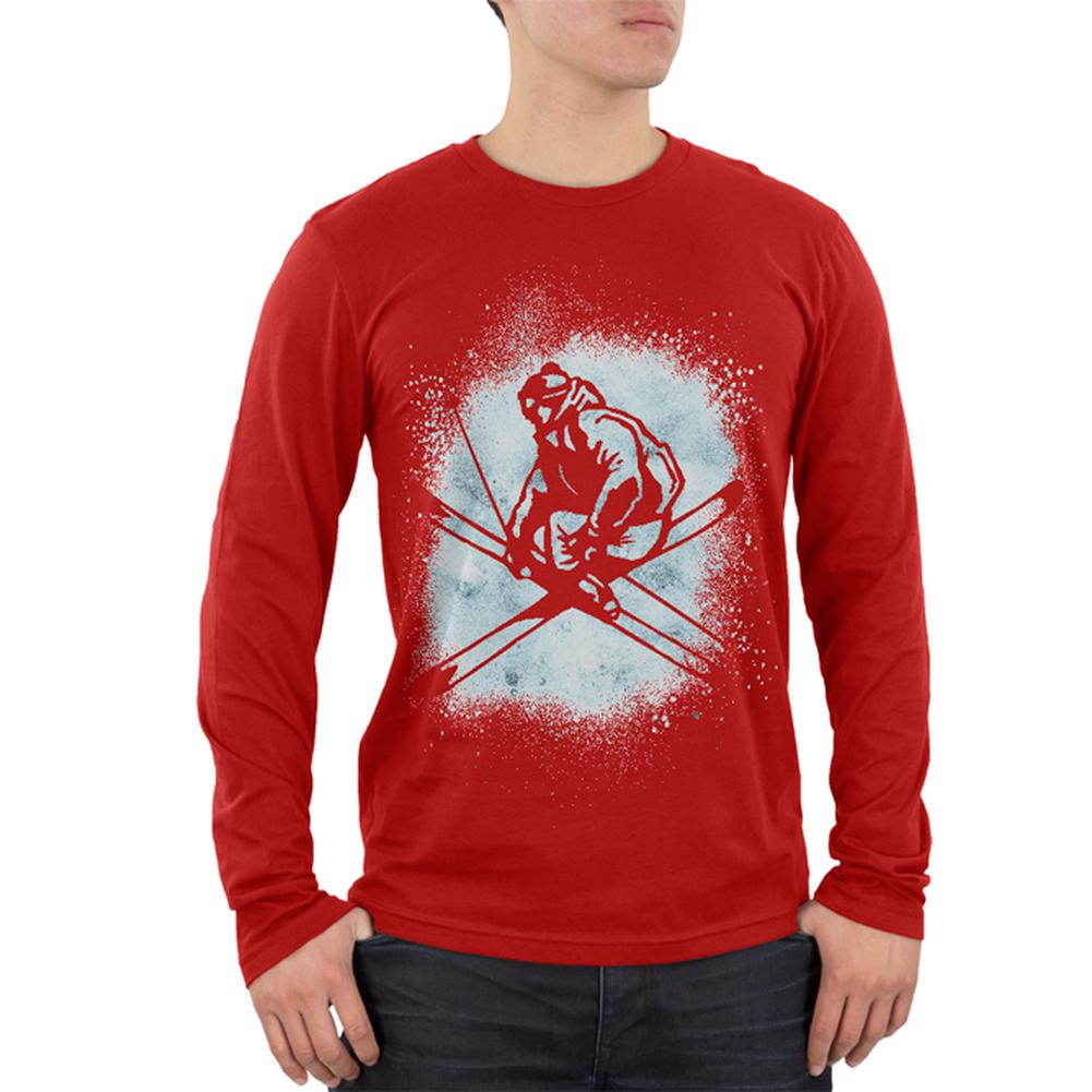 Winter Games Freestyle Ski Mens Soft Long Sleeve T Shirt Men's Long Sleeves Old Glory 2XL Red 